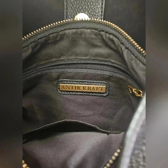 Antik Kraft 100% Vegan Pebbled Leather Black Hobo  Purse Bag Brass Hardware. - Picture 7 of 9